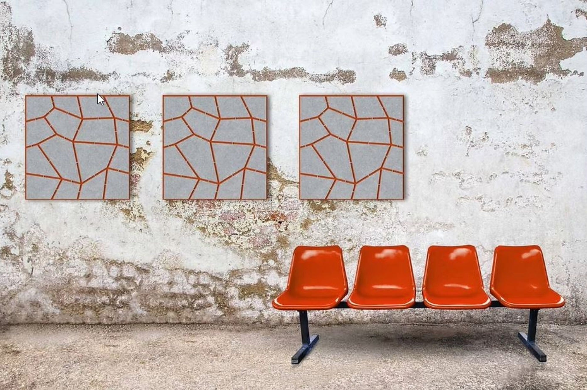 Akustik Rahmenelement Silbergrau / Fugenfarbe Feuer